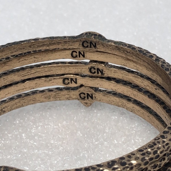 Vintage Bracelet Brass Tone Gemstone Bangle Set - Picture 3 of 9